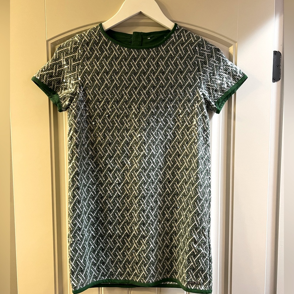 EUC, Michael Kors, girls size 10 green, navy, and white sequin dress.